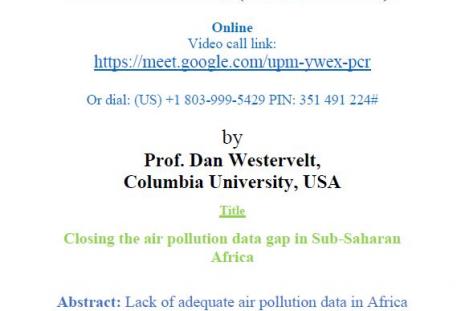 Seminar Flyer- low cost air pollution measurements- by Prof Dan Westervelt of Columbia University USA