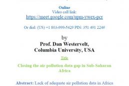 Seminar Flyer- low cost air pollution measurements- by Prof Dan Westervelt of Columbia University USA